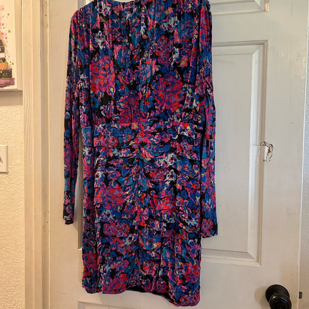 Zara Long-Sleeve Bow-Front Dress in Black, Blue and Pink Floral - Picture 3 of 3